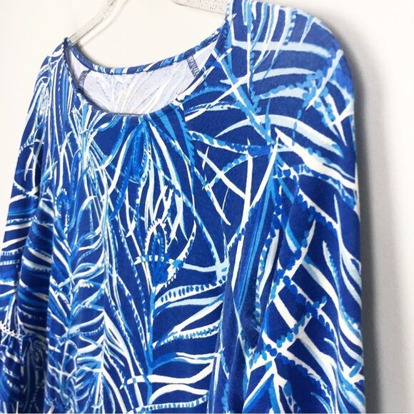 LILLY PULITZER | Blue Print Bell Sleeve Round-neck Top Women’s Size X-Small - Picture 2 of 8